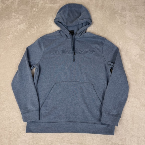 Y2K Quiksilver Hoodie Men M Gray Preowned Pullover Embossed Fleece Athleisure - Picture 1 of 8